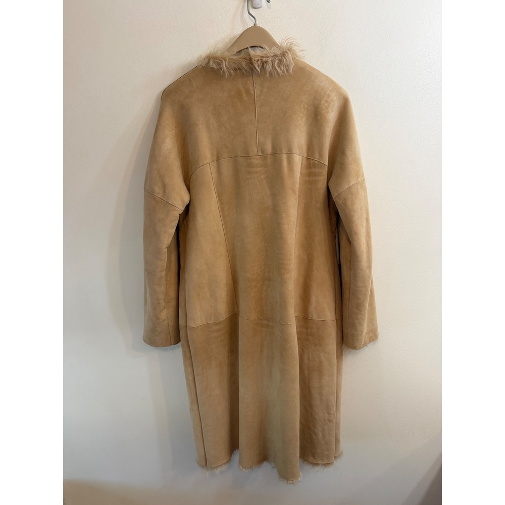Sundance Catalog Archival M Tan Suede Leather Shearling Fur Long Coat Boho - Picture 8 of 11